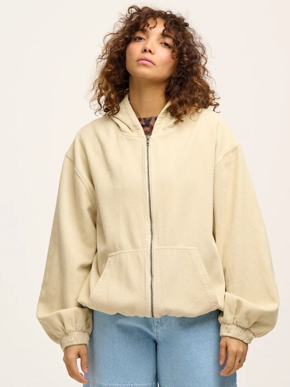 LUCY & YAK Wesley Corduroy Oversized Hooded Jacket in Stone (XL)